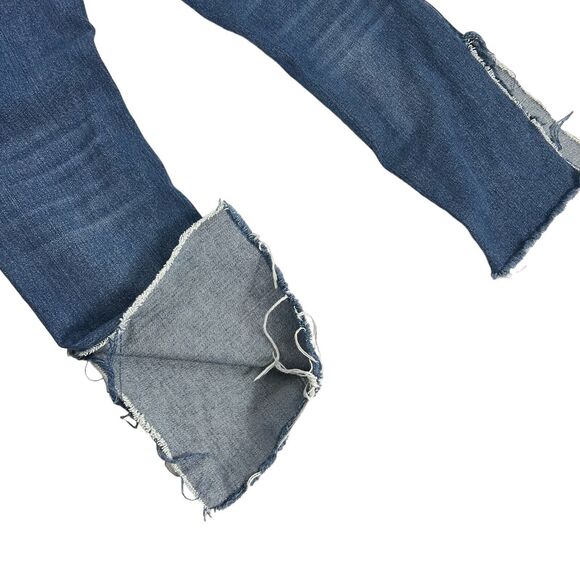 Zara Trafaluc Cropped Straight Leg Jeans Size 4 Denim Blue Pants Slit Distressed - Picture 7 of 13